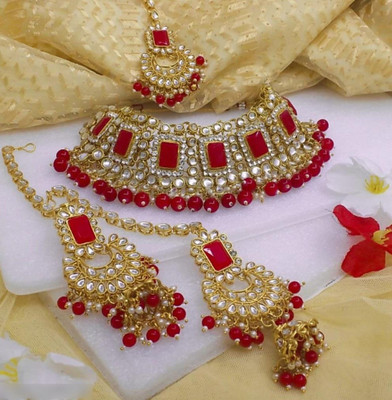SHINYGLITER Alloy Gold-plated Red Jewellery Set(Pack of 1)
