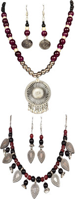 HOUSE OFF COMMON Oxidised Silver Black, Silver, Black, Maroon, Silver Jewellery Set(Pack of 2)