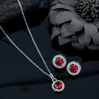 Zabby Allen Alloy Silver Ruby Red Jewellery Set(Pack of 2)