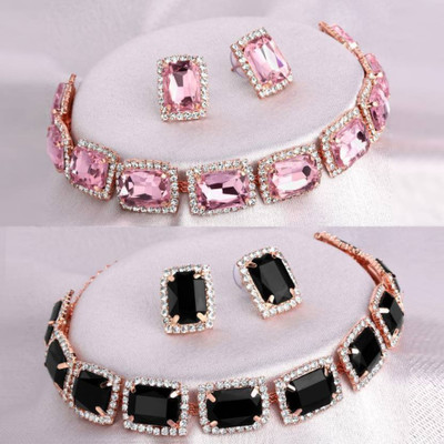 ASCEND Alloy Silver Black, Pink Jewellery Set(Pack of 2)