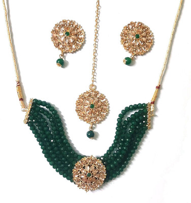 Aksh Enterprises Alloy Gold-plated Green Jewellery Set(Pack of 1)