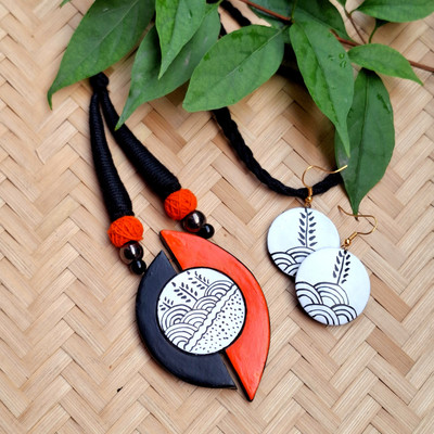 AVIGHNA Terracotta, Dori Orange, White, Black Jewellery Set(Pack of 1)