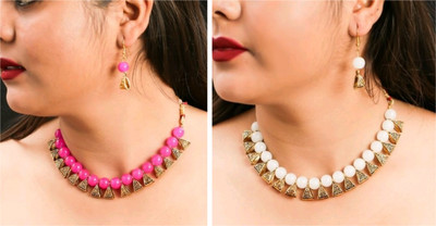 JewelShadi Alloy Gold-plated Pink, White Jewellery Set(Pack of 2)