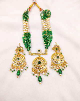 mohit jewellers Brass Gold-plated Green Jewellery Set(Pack of 1)