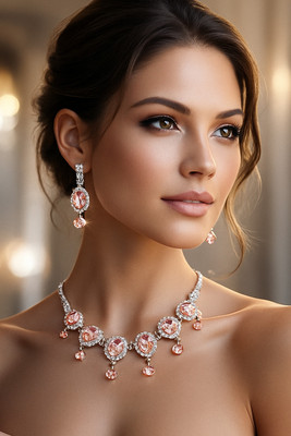 veyra Oxidised Silver Silver Pink Jewellery Set(Pack of 1)