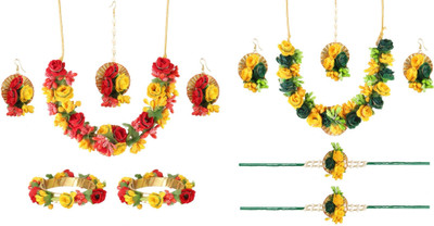 Rakhdi Jewellery Fabric Green, Yellow, Green Jewellery Set(Pack of 2)