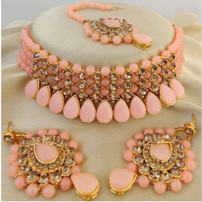 Gorgeous Gems Brass Pink, Gold Jewellery Set(Pack of 1)