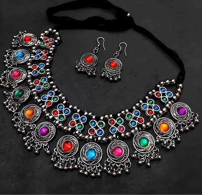 Alisha oxocraft Oxidised Silver Black Silver Multicolor Jewellery Set(Pack of 1)