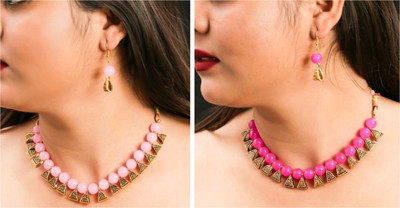 Ronak Jewels Alloy Gold-plated Pink Jewellery Set(Pack of 2)