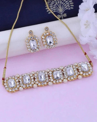 Ronak Fashion Alloy Gold-plated White Jewellery Set(Pack of 1)