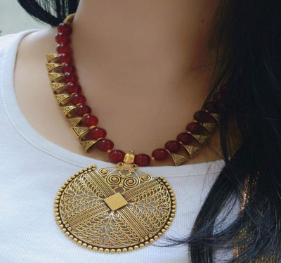 SatnamCreation Alloy Gold-plated Maroon Jewellery Set(Pack of 1)