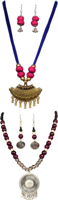 HOUSE OFF COMMON Oxidised Silver Blue, Pink, Gold, Black, Silver Jewellery Set(Pack of 2)