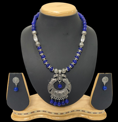 SAMRUAARA Oxidised Silver Blue Jewellery Set(Pack of 1)