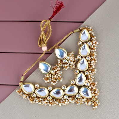 Lucky Jewellery Alloy Gold-plated White Jewellery Set(Pack of 3)