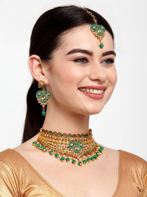 Anika's Creation Alloy Gold-plated Green Jewellery Set(Pack of 1)