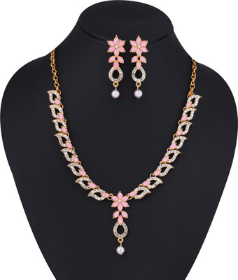TINALIVA Brass Gold-plated Pink Jewellery Set(Pack of 1)