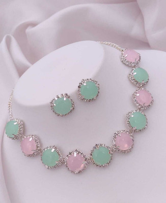 ShringarHouse Stone, Alloy Sterling Silver, Silver Silver, Turquoise, Pink Jewellery Set(Pack of 1)