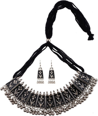 Ruhi Alloy Silver Black Jewellery Set(Pack of 1)