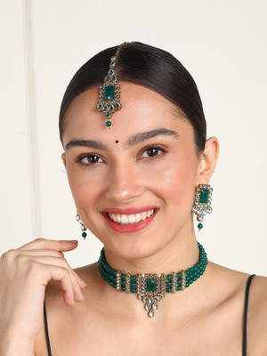 Reesha Jewel Alloy Gold-plated Green Jewellery Set(Pack of 1)