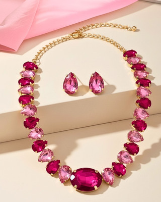 MANSIYAORANGE Alloy Rhodium Pink Jewellery Set(Pack of 1)