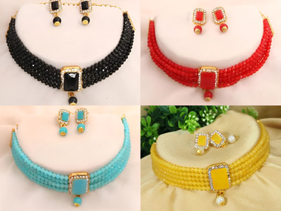 JMBW Metal Gold-plated Multicolor Jewellery Set(Pack of 4)