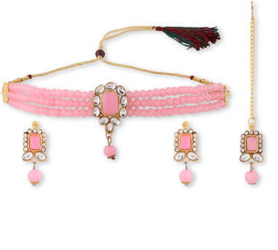 EVY Copper Gold-plated Pink Jewellery Set(Pack of 1)