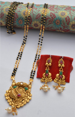AAKASHTRADERSRK Copper Gold-plated Gold, Green, Ruby Red Jewellery Set(Pack of 1)