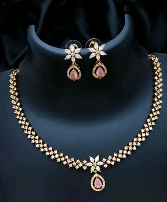 M Creations Alloy Gold-plated Pink Jewellery Set(Pack of 1)