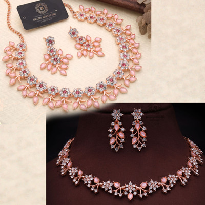 Sangria Brass Gold-plated Rose Gold, White, Pink Jewellery Set(Pack of 2)