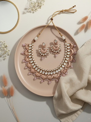 WISHTANK Brass Gold-plated Pink Jewellery Set(Pack of 3)