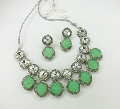 KAYAA FASHION Brass Silver Silver, Green Jewellery Set(Pack of 3)