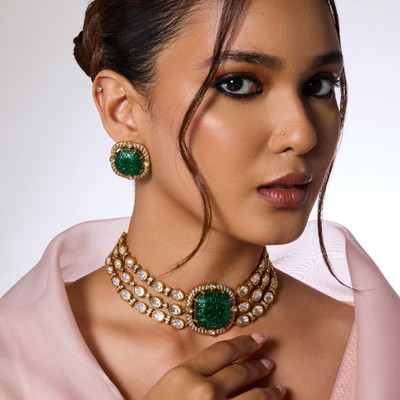 Kushal's Fashion Jewellery Copper Green Jewellery Set(Pack of 3)