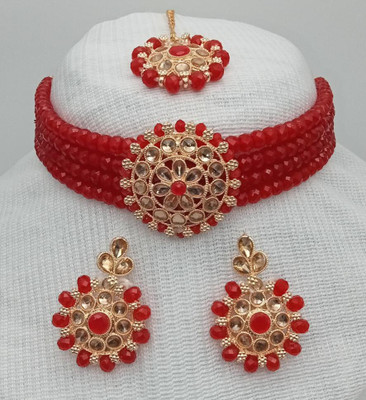 Ruhi Alloy Gold-plated Red Jewellery Set(Pack of 1)