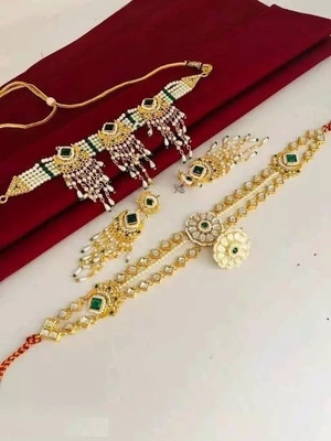 parth fancy artificial Brass, Alloy Gold-plated Green Jewellery Set(Pack of 1)
