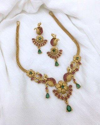 PBM CREATIONS Copper Gold-plated Green, Red Jewellery Set(Pack of 1)