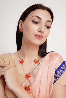 Daneen Jewellery Copper Gold-plated Red Jewellery Set(Pack of 3)