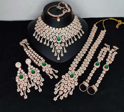 YASRAJ Alloy Rhodium Green Jewellery Set(Pack of 8)