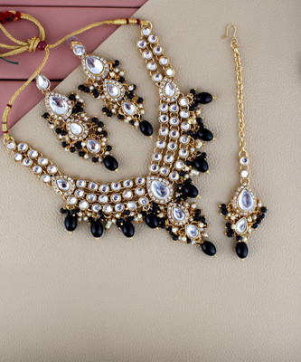 Lucky Jewellery Alloy Gold-plated Black Jewellery Set(Pack of 4)