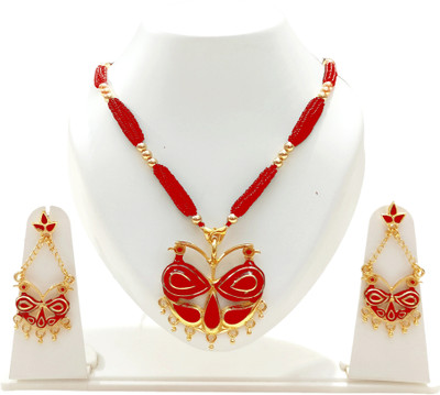 shree balaji gold Alloy Gold-plated Red Jewellery Set(Pack of 1)