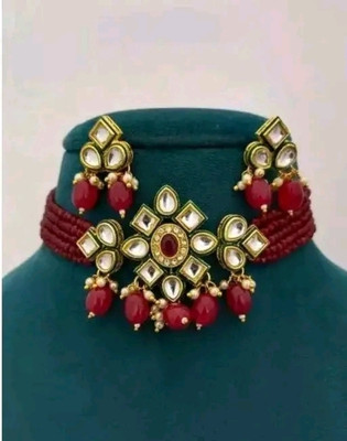 ARADHEMA Brass Gold-plated Red Jewellery Set(Pack of 3)