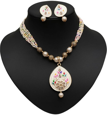 ZMS Alloy Gold-plated White Jewellery Set(Pack of 2)