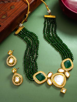Vermont Brass Gold-plated Green Jewellery Set(Pack of 2)