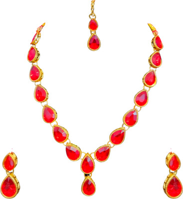 Glixy Alloy Gold-plated Red Jewellery Set(Pack of 4)