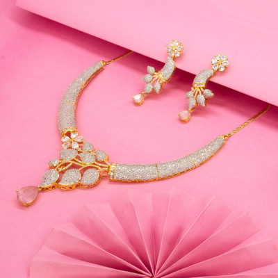 Swapna Jewels Alloy Gold-plated Pink, White Jewellery Set(Pack of 3)