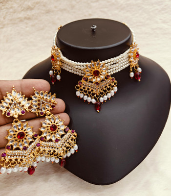 parth fancy artificial Brass, Alloy Gold-plated Gold, Maroon Jewellery Set(Pack of 1)