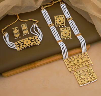 TINALIVA Brass Gold-plated Gold, White Jewellery Set(Pack of 1)