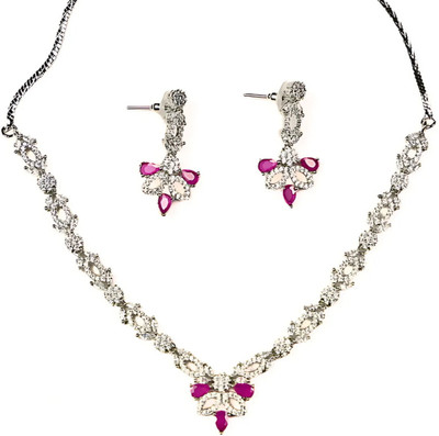 Elegance Edgee Alloy Pink Jewellery Set(Pack of 3)