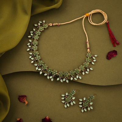 Sangria Brass Gold-plated Gold, Green Jewellery Set(Pack of 1)