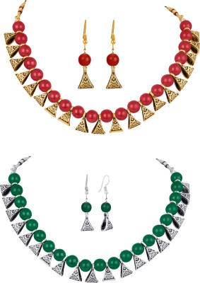 JFL - Jewellery for Less Brass, Copper Gold-plated, Silver Red, Green Jewellery Set(Pack of 1)