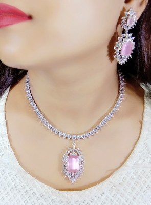 Joyfullkollection Alloy Silver White, Pink Jewellery Set(Pack of 1)